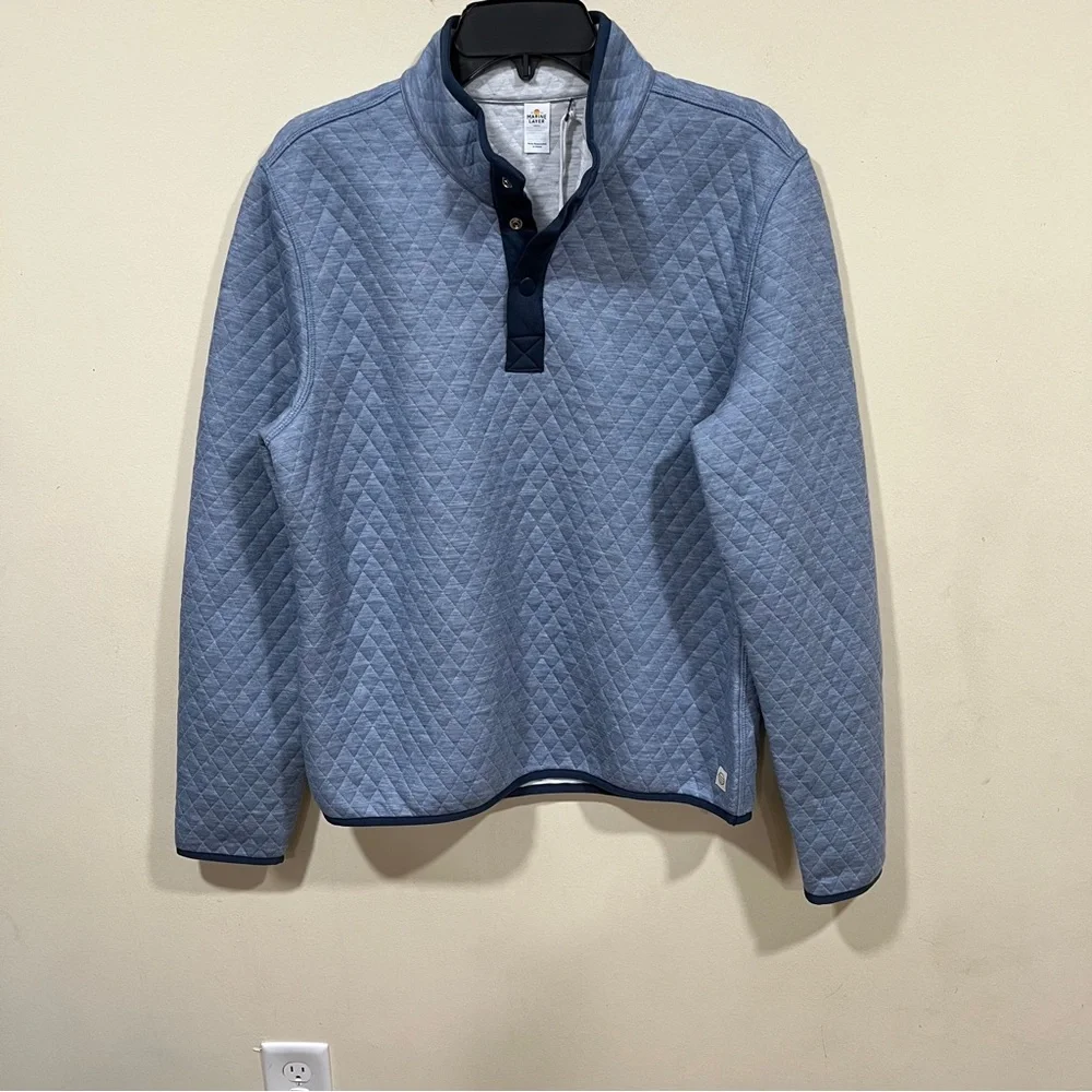 NWT MARINE LAYER Mid Blue Light Grey Corbet Reversible Pullover size small men